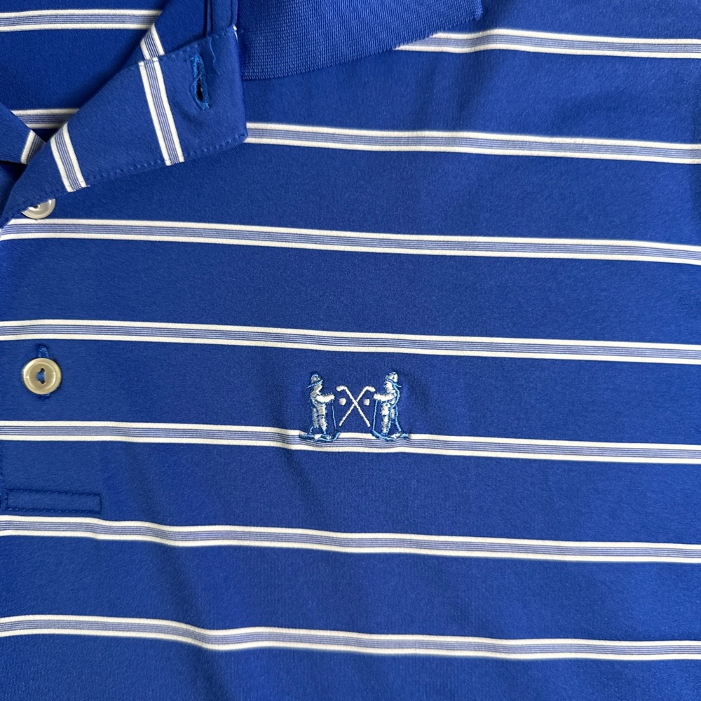 Peter Millar Summer Comfort Crossed Club Golf Polo Shirt Striped Blue White L - Picture 3 of 9